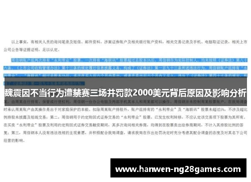魏震因不当行为遭禁赛三场并罚款2000美元背后原因及影响分析